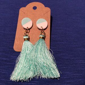 Seafoam Green Tassel and Acrylic Circle Earrings